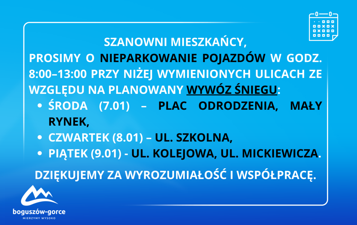 Zdjęcie do Planowany wyw&oacute;z śniegu - termin i lokalizacja.