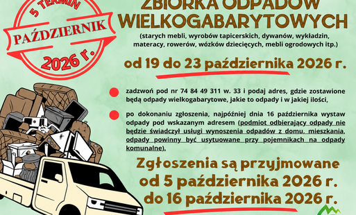 Na załączonej grafice znajdują się informacje dotyczącę zbiórki odpadów wielkogabarytowych
