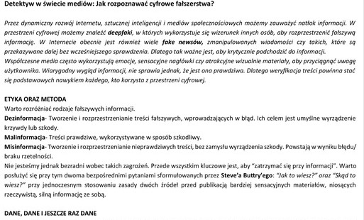 Na grafikach znajdują się materiały informacyjne dot. dezinformacji