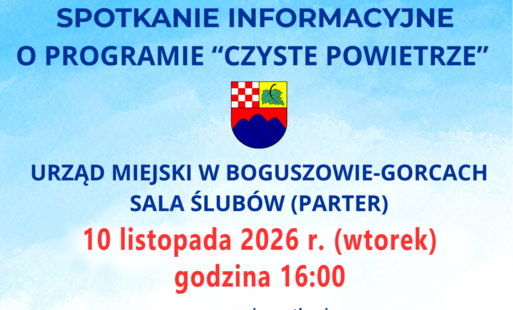 Na grafice znajdują się informacje dotyczące spotkania informacyjnego o programie "czyste powietrze"