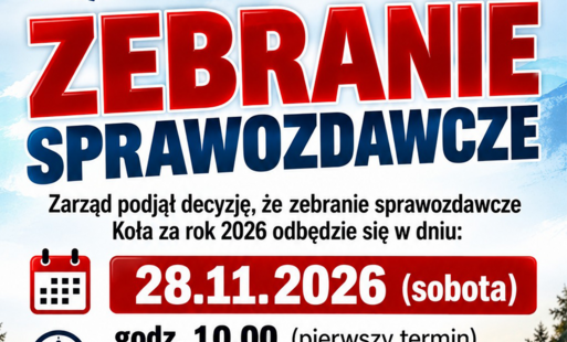 Na grafice znajduje się informacja dot. zebrania sprawozdawczego PZW Koło Boguszów-Gorce